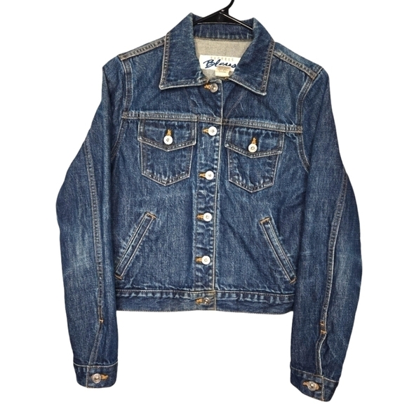 Express Bleus Womens Vintage Classic Dark Wash Denim Jean Jacket Size Small - Picture 1 of 11